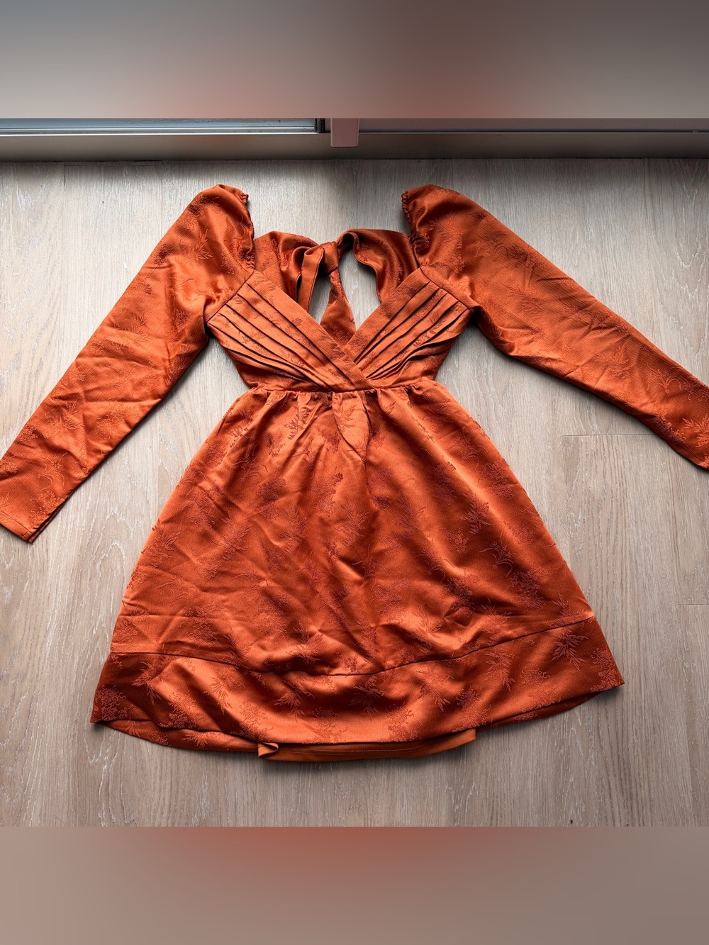 Lulus Exceptional Design Rust Orange Pleated Tie-Back Mini Dress